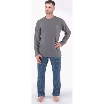 Pánské oblečení GINA pánské pyžamo dlouhé pánské, šité, s potiskem Pyžama 2024 79175P šedá petrolejová XXL