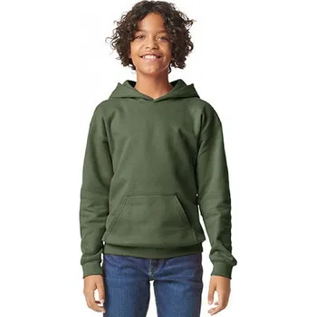Chlapecká mikina Gildan Středně teplá dětská klokanka se spuštěnými rameny a fleecem uvnitř Barva: zelená vojenská, Velikost: 164 GSF500K
