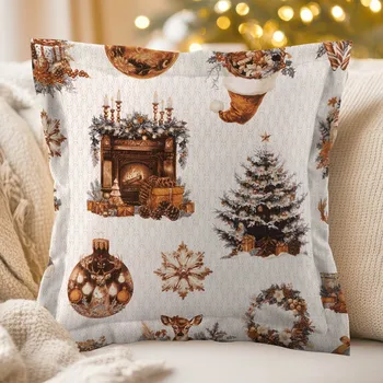 Povlak na dekorativní polštářek Bavlněný povlak na polštář s lemem Sandra SA-543 Vánoční atmosféra 40 x 60 cm