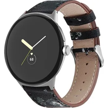 Ostatní příslušenství k chytrým hodinkám VSECHNONAMOBIL 92825 LEATHER Kožený řemínek pro Google Pixel Watch 4 45mm / Pixel Watch 3 45mm WHITE FLOWER