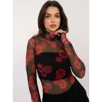 Dámská halenka Béžovo-černá síťovaná květovaná halenka