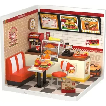 ostatní stavebnice RoboTime 3D dřevěná skládačka Miniatura domečku Restaurace Mňam, mňam burger