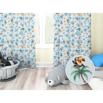 ubrus Dětský bavlněný závěs Sandra SA-535 Mořská zvířátka na světle modrém 150x140 cm