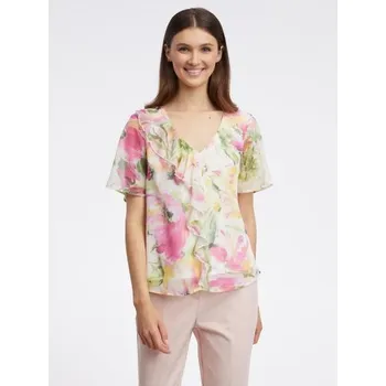 Růžovo-bílá dámská květovaná halenka