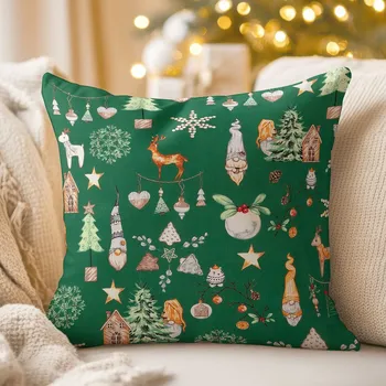 Povlak na dekorativní polštářek Biante Povlak na polštářek 30 x 50 cm Vánoční skřítci a ozdoby na zeleném