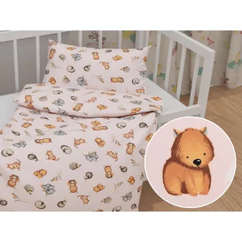 Povlečení Dětské bavlněné povlečení do postýlky Sandra SA-533 Australská zvířátka na růžovém Do postýlky 90x140 a 40x60 cm