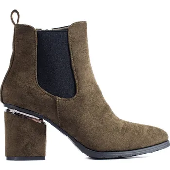 Dámská treková obuv Khaki semišové boty na podpatku 16445GR Velikost: 38