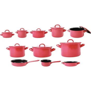 Hrnec Olymp Sada smaltovaného nádobí Beryl červený, 11-ti dílná