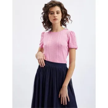 Růžové dámské tričko s ozdobnými detaily