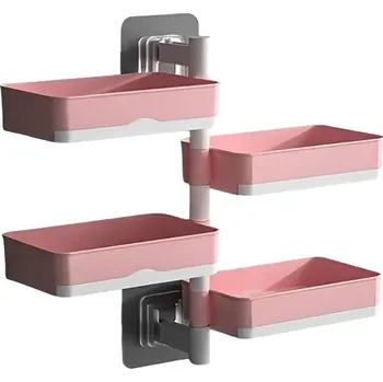 Sada koupelnových doplňků Alum Triorack Nástěnný otočný čtyřpatrový organizér do koupelny růžový