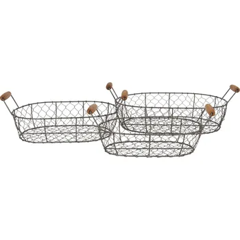 Sada 3 šedých drátěných košíků s uchy - 30*30*10, 27*27*9, 24*24*8cm