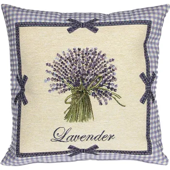 Povlak na dekorativní polštářek Dekorační povlak na polštářek RETRO KYTIČKA LEVANDULE, FIALOVÝ KOSTIČKOVANÝ LEM, 45x45cm