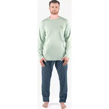 Pánské pyžamo GINA pánské pyžamo dlouhé pánské, šité, s potiskem Pyžama 2024 79171P šedozelená petrolejová XXL