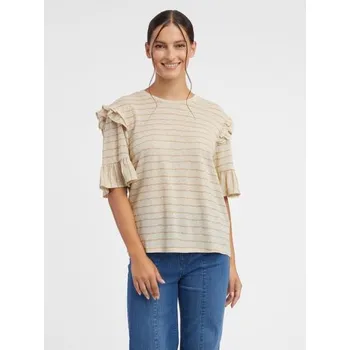 Dámské tričko Béžové dámské pruhované tričko