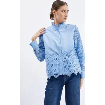 Dámská košile Světle modrá dámská halenka s ozdobnými detaily