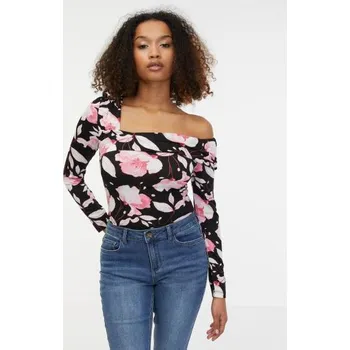 Dámské tričko Růžovo-černý dámský květovaný top