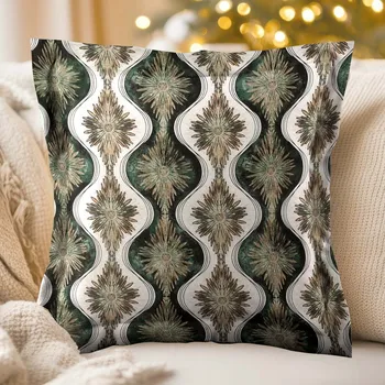 Povlak na dekorativní polštářek Bavlněný povlak na polštář s lemem Sandra SA-542 Okrasné hvězdy na zeleném/bílém 40 x 40 cm