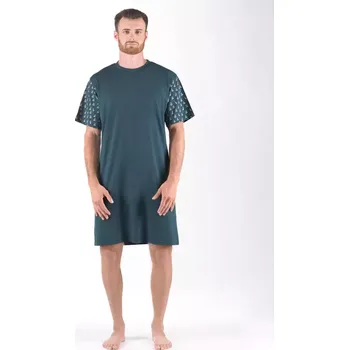 Pánské oblečení GINA pánské košile noční pánská krátký rukáv, šité, s potiskem Pyžama 2024 79176P petrolejová šedobílá L