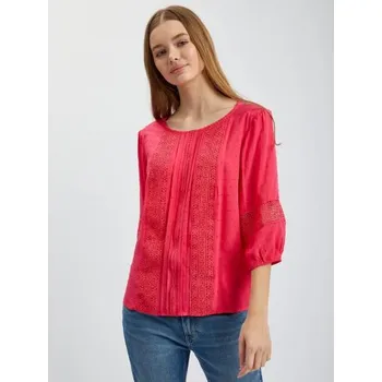 Tmavě růžová dámská halenka s krajkou