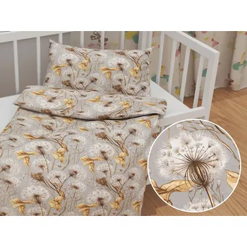 Povlečení Dětské bavlněné povlečení do postýlky Sandra SA-517 Podzimní pampelišky na šedém Do postýlky 90x140 a 50x70 cm