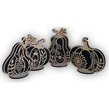 Dřevěná hračka JH WoodArt Halloweenová dekorace dýně set 4 ks (Halloweenská dřevěná výzdoba)