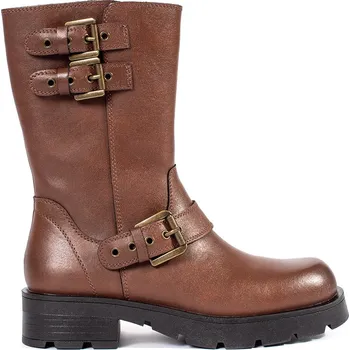 Dámská treková obuv Hnědé kožené dámské kotníkové boty na platformě zdobené řemínky Sergio Leone, podpatek 4 cm TR798-S-BR Velikost: 39