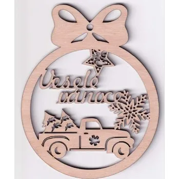Vánoční ozdoba Dřevěná ozdoba Veselé Vánoce - auto 10 cm