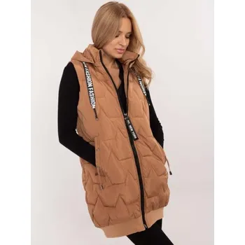 Dámská vesta Světle hnědá prošívaná vesta na zip
