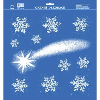 Okenní dekorace Vánoční adhézní nálepky 33x35cm - Betlémská hvězda s vločkami