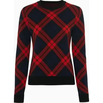 Sjezdové lyže PORSCHE HEAD Women's Ski Pullover Turbo No. 1 Svetr pulovr dámský s výstřihem ke krku vhodný na lyže i běžné nošení červenočerná kostka (Exkluzivní dámský lyžařský svetr z merina s kostkovaným vzorem Porsche Turbo. S kulatým výstřihem a tkanou smyčkou)