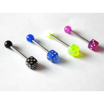 Piercing Piercingate Činka s kuličkou a kostkou s kamínkama PCI00011 - Barva/Motiv: Černá, Délka tyčky: 16 mm, Průměr tyčky: 1,6 mm, Variantní rozměr: Strana kostky: 5 mm