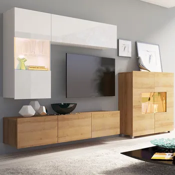 Obývací stěna Obývací stěna CALABRINI d | 250 cm | 4 díly Z | dub zlatý/bílá lesk
