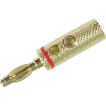 Síťový kabel Banánek s propojovací zdířkou kovový, zlacený, červený proužek