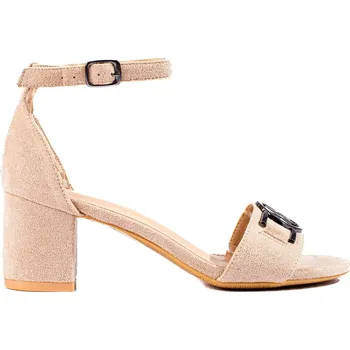 Dámské sandále Béžové semišové sandály na podpatku s ozdobou - Potocki 23-20008BE Velikost: 37