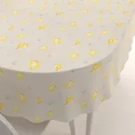 Velikonoční teflonový oválný ubrus TF-074 Kuřátka a kraslice na béžovém 100x160 cm