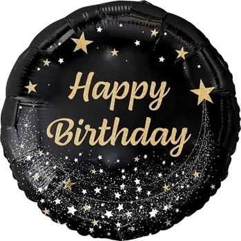 Balónek Balón foliový černý - happy birthday - narozeniny - zlatý nápis - 45 cm