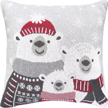 Bytový textil SCANquilt pletený povlak DESIGN trio polar bears šedočervená 45 x 45 cm