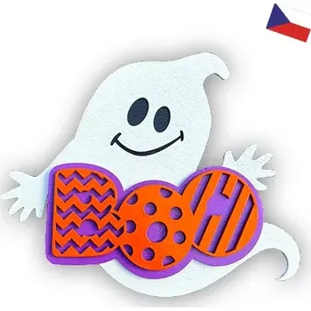 Dřevěná hračka JH WoodArt Halloweenová dekorace duch fialová 20 x 23 cm (Halloweenská dřevěná výzdoba)