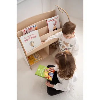 Dětská skříň Vingo Dětský montessori regál s knihovnou, bílý - 74 x 75 cm