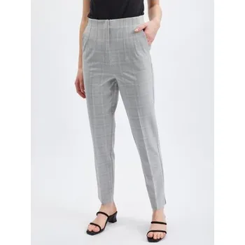 Světle šedé dámské kostkované straight fit kalhoty
