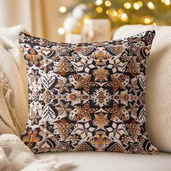 Povlak na dekorativní polštářek Saténový povlak na polštář LUP-501 Vánoční perníčky na šedém 45 x 45 cm