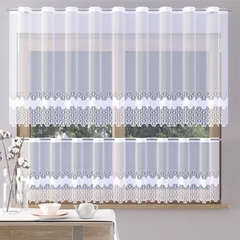 Žakárová vitrážová záclona EMILY, květinový vzor, s bordurou, bílá, výška 70cm (v metráži)
