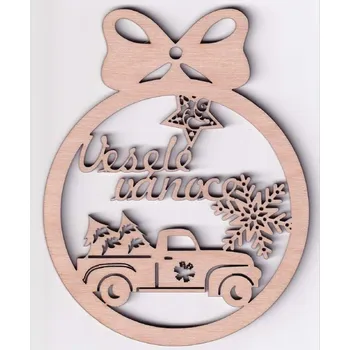 Vánoční ozdoba Dřevěná ozdoba Veselé Vánoce - auto 10 cm