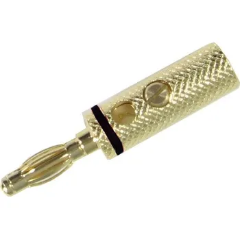 Síťový kabel Banánek s propojovací zdířkou, kovový, zlacený, černý proužek