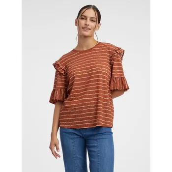 Dámské tričko Hnědé dámské pruhované tričko