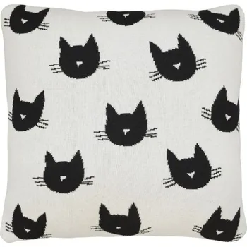 Polštář SCANquilt pletený povlak DESIGN kočičky smetanovočerná 45 x 45 cm