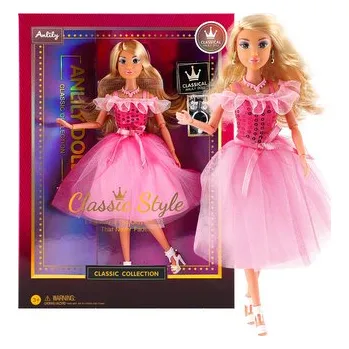 Panenka Módní panenka ve společenských šatech - krátké tm. růžové