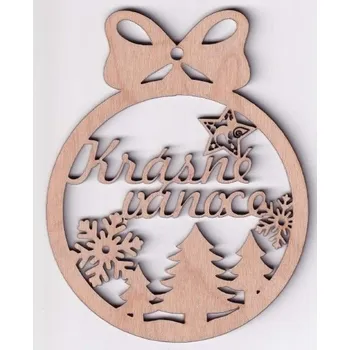 Vánoční ozdoba Dřevěná ozdoba Krásné Vánoce - vločka + Stromeček 10 cm