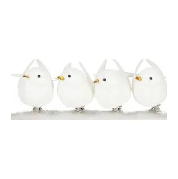 Vánoční ozdoby - Ptáčci, bílí, sada 4ks