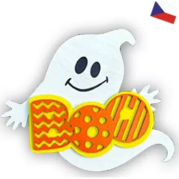 Dřevěná hračka JH WoodArt Halloweenová dekorace duch oranžová 20 x 23 cm (Halloweenská dřevěná výzdoba)